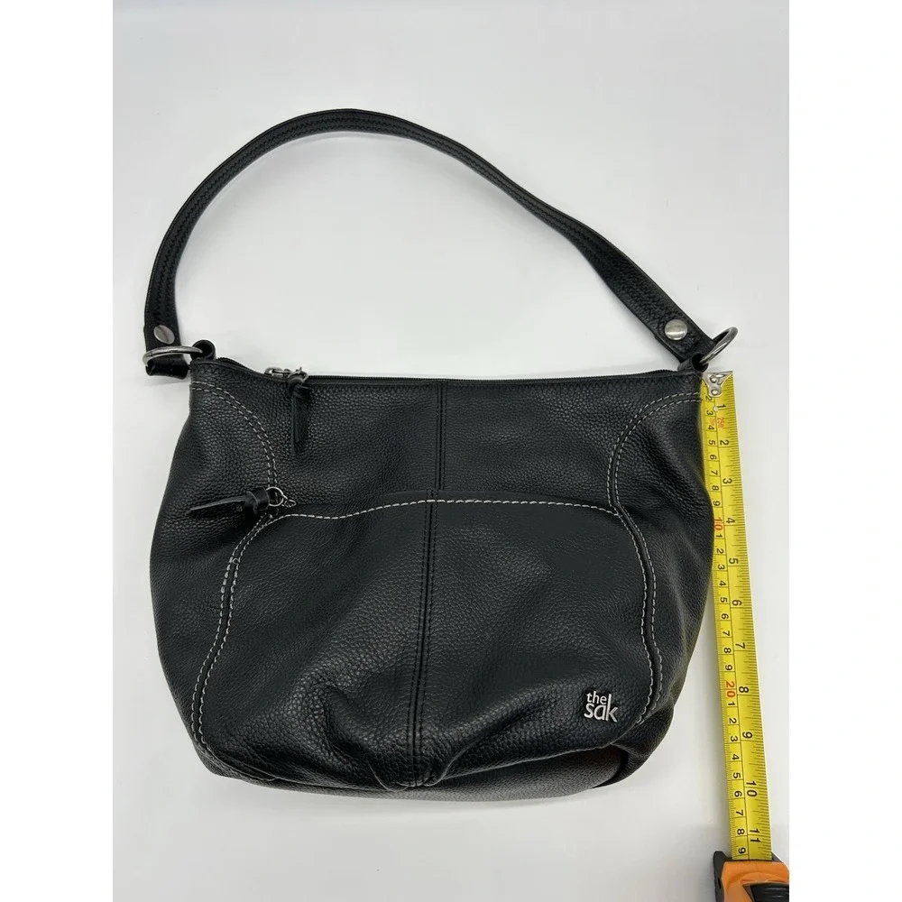 The Sak Black Leather Hobo Bag Shoulder Purse Pebbled Stitch Slouchy Medium